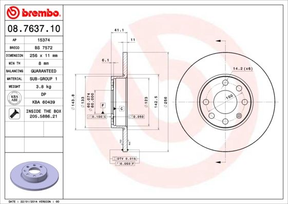 фото Тормозной диск brembo 08.7637.10