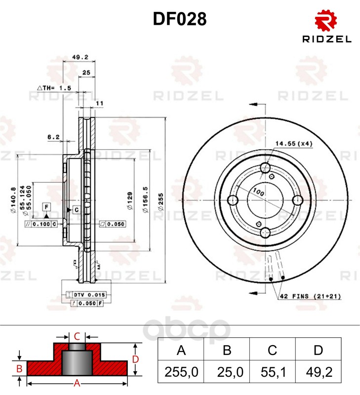 фото Тормозной диск ridzel df028 передний