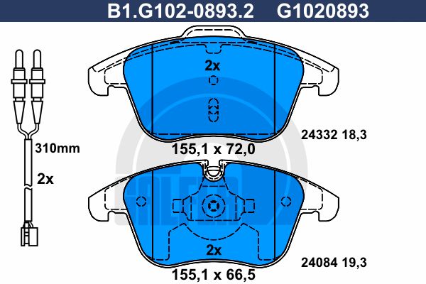 

Комплект тормозных дисковых колодок GALFER B1.G102-0893.2