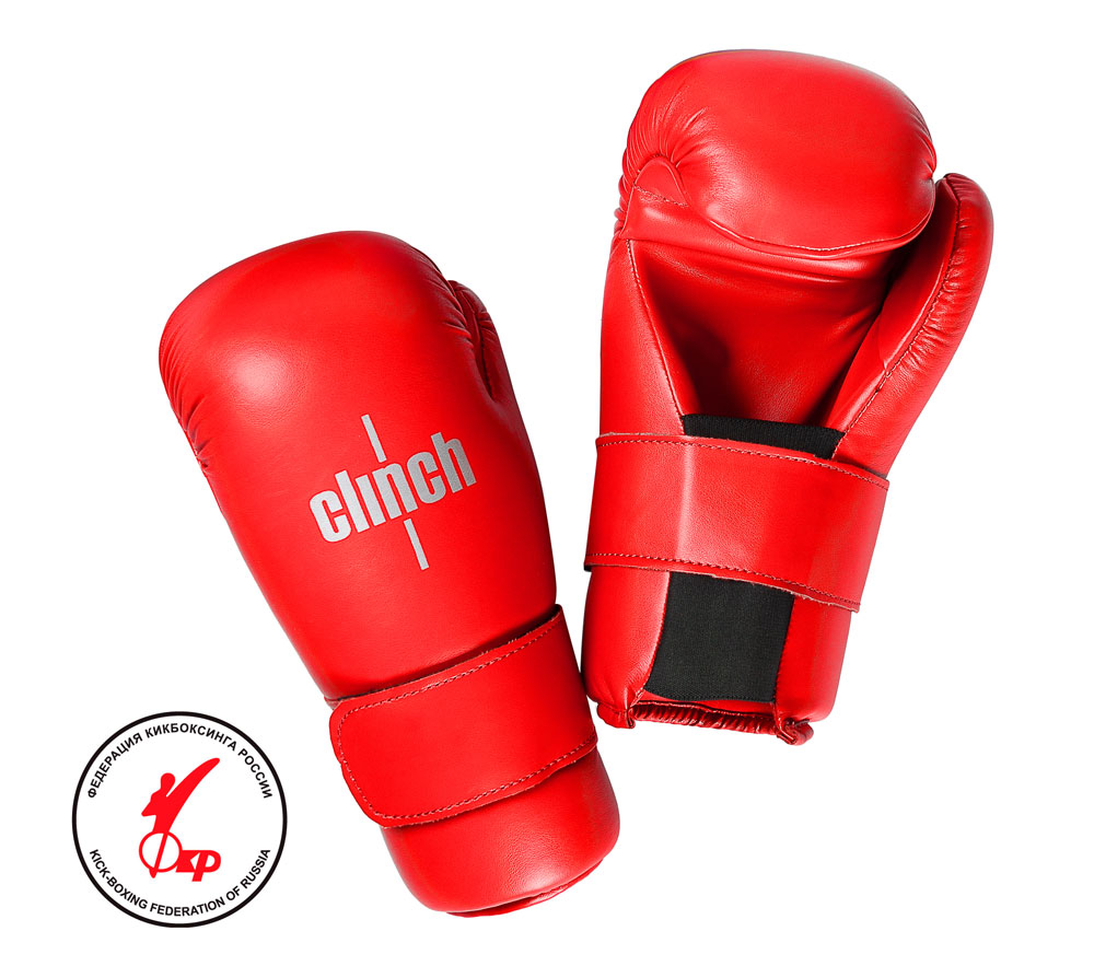фото Боксерские перчатки clinch semi contact gloves kick черные/белые/красные, 8 унций