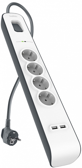 Сетевой фильтр Belkin Surge Protectors BSV401vf2M, 4 розетки, 2 м, White