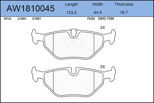 фото Комплект тормозных колодок, дисковый тормоз aywiparts aw1810045