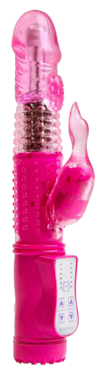 Розовый вибромассажёр с ротацией и клиторальным хвостом 21,5 см
