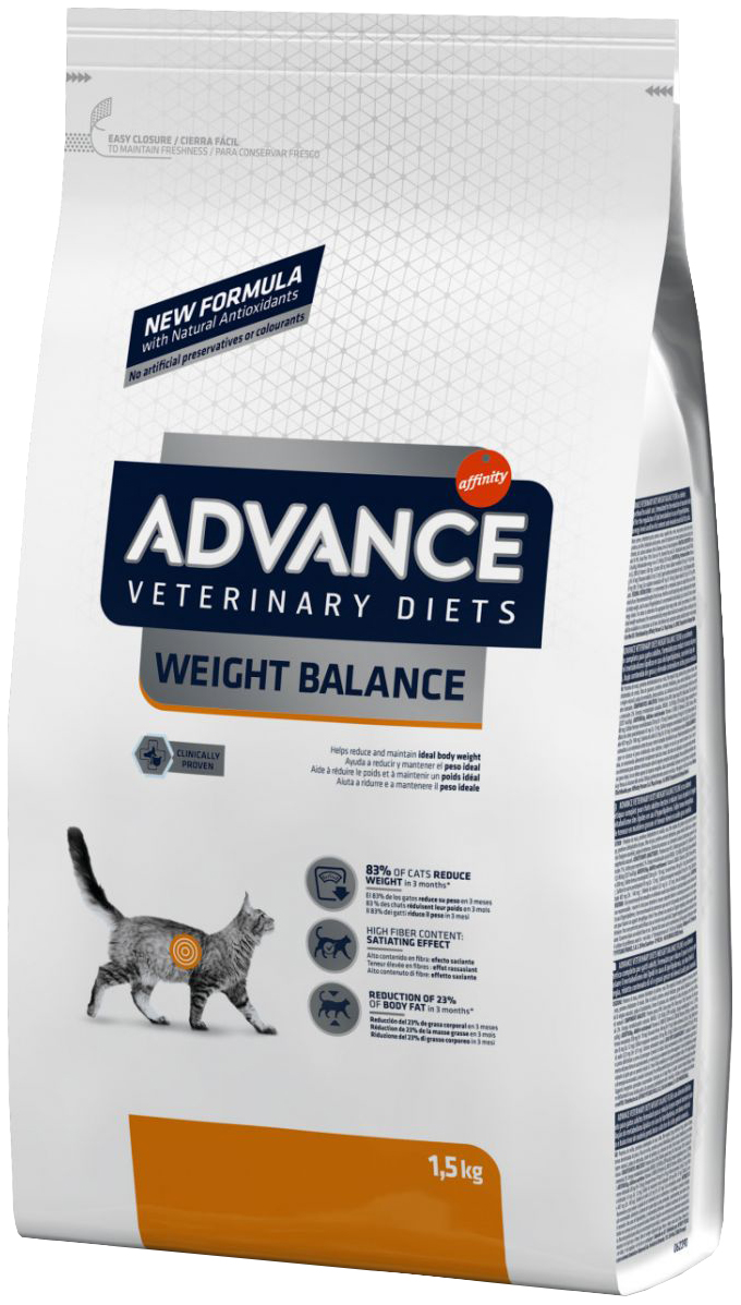 фото Сухой корм для кошек advance weight balance, при ожирении, мясо, 1,5кг