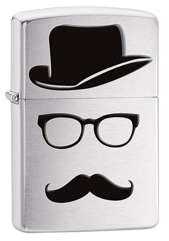 

Бензиновая зажигалка Zippo Moustache and Hat Brushed Chrome, Серебристый;черный, Moustache and Hat