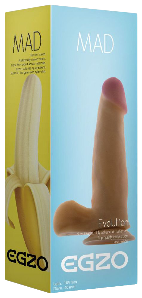 Телесный фаллоимитатор Mad Banana с мошонкой и подошвой-присоской 18,5 см