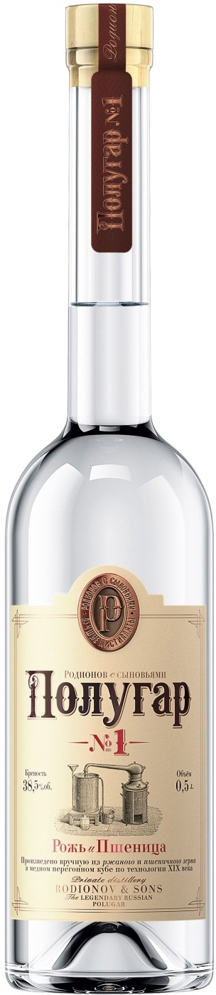 

Водка Rodionov&sons, Polugar №1, Rye & Wheat, 38.5 %, 500 мл, Polugar