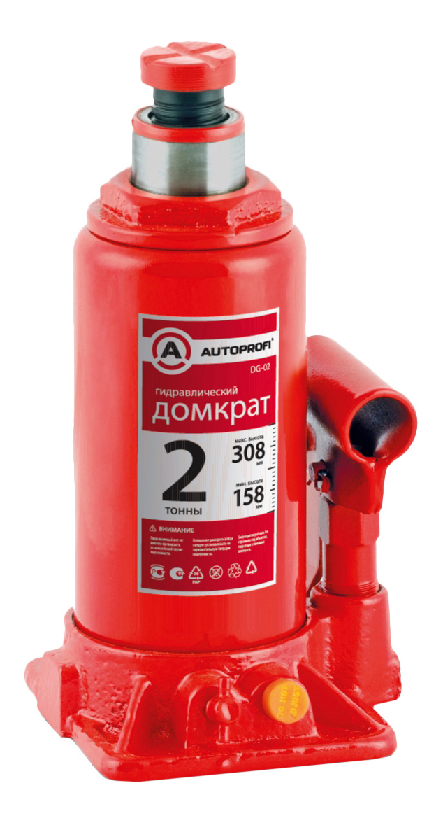 Домкрат гидравлический Autoprofi DG-02 бутылочный 2 т высота подъёма 308 мм