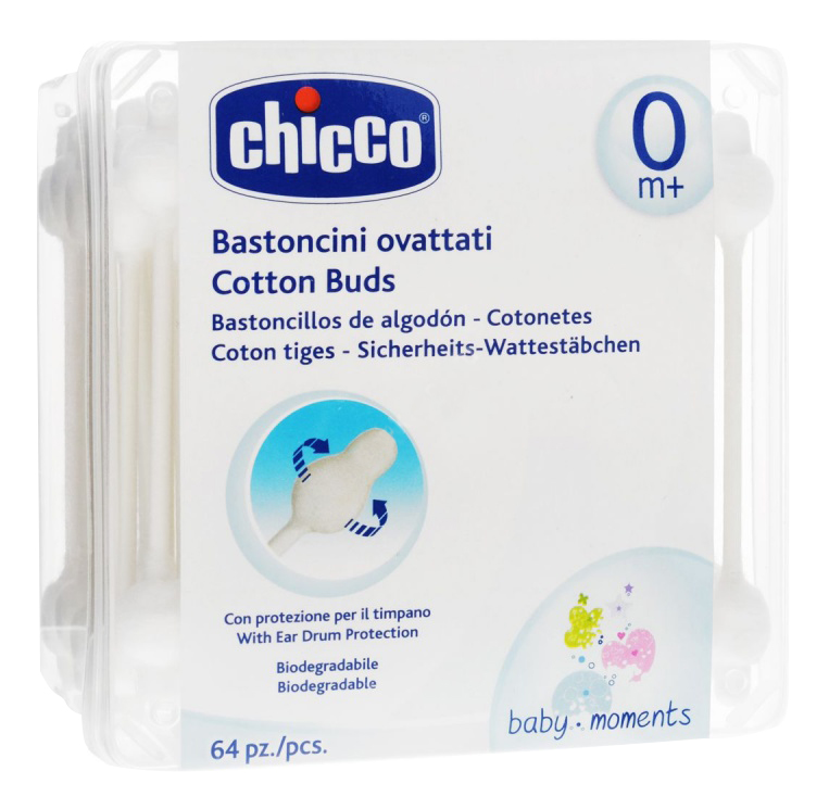 

Ватные палочки детские Chicco Ватные палочки с ограничителем 64 шт, 64 шт