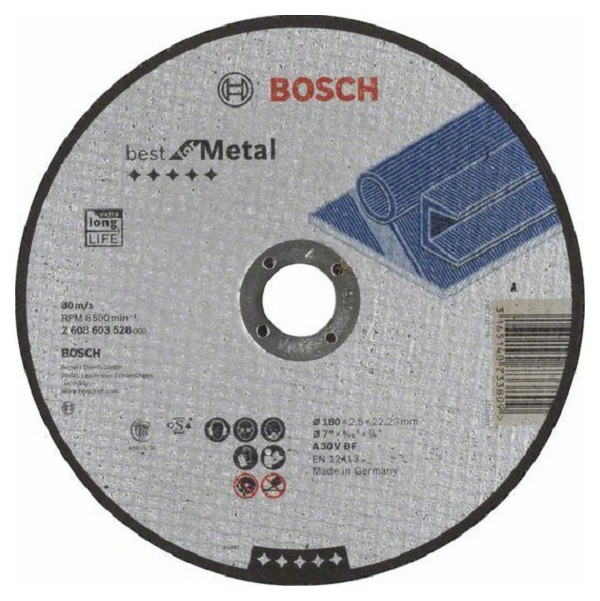 Диск отрезной абразивный Bosch Best по метл 180x2,5, прям 2608603528 диск отрезной абразивный bosch standard по мет 115х1 6 прям 2608603163
