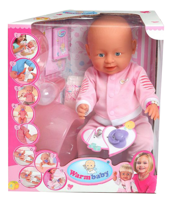 Пупс WarmBaby в розовом костюмчике 35 см Gratwest Д62527 кукла в полосатом костюмчике и ботиночках gratwest д43841