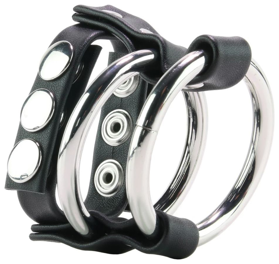 фото Генитальная сбруя blueline double metal cock ring with adjust