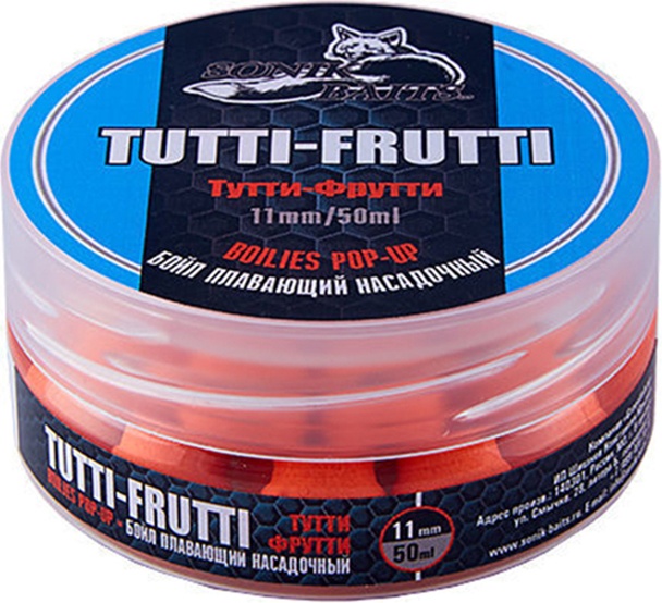 фото Бойл sonik baits tutti frutti fluo pop-ups 50 мл, тутти-фрутти