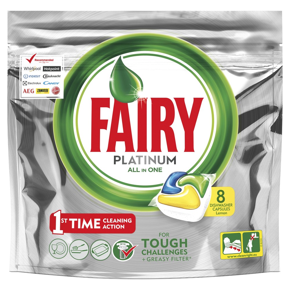 

Капсулы для посудомоечной машины Fairy platinum all in one лимон 8 штук