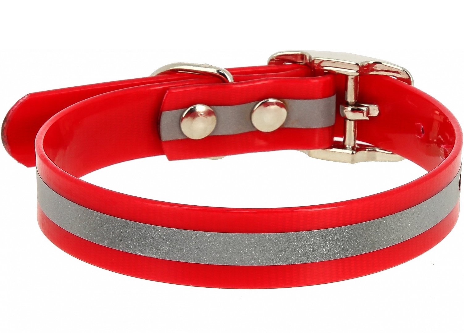 фото Ошейник каскад со светоотражающей полосой красный для собак (15 мм (26-35 см), красный)