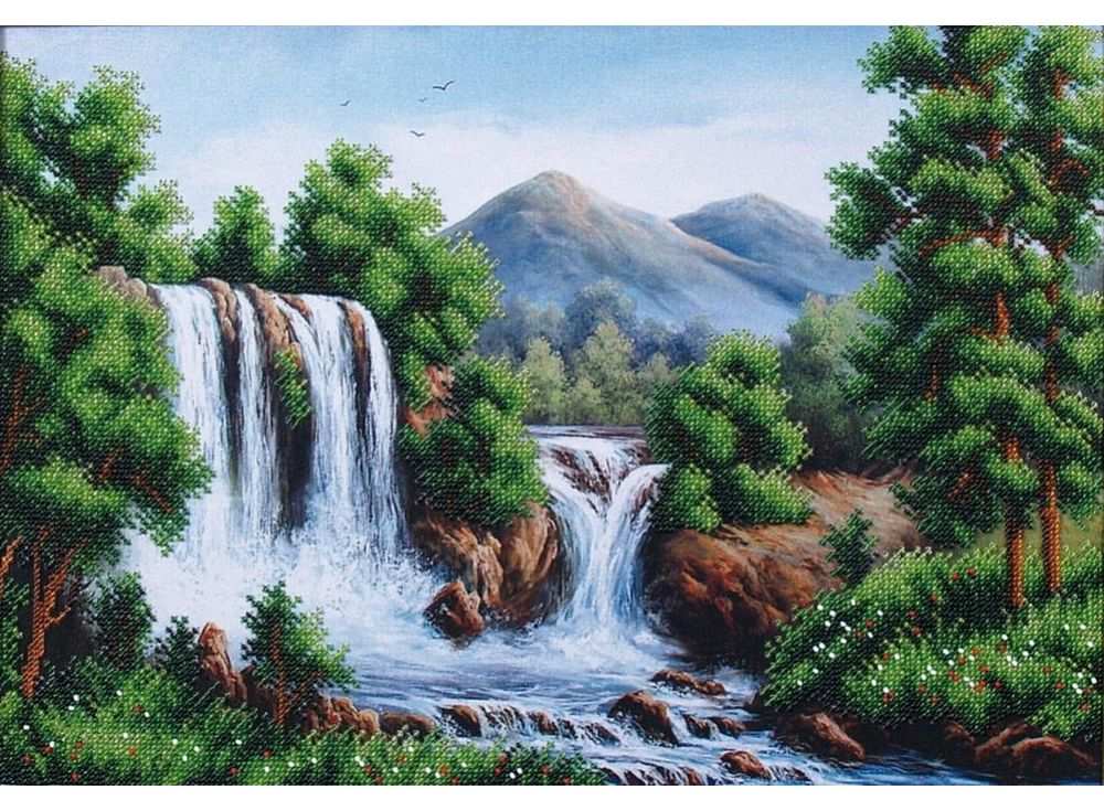 фото Набор вышивки бисером магия канвы водопад в горах