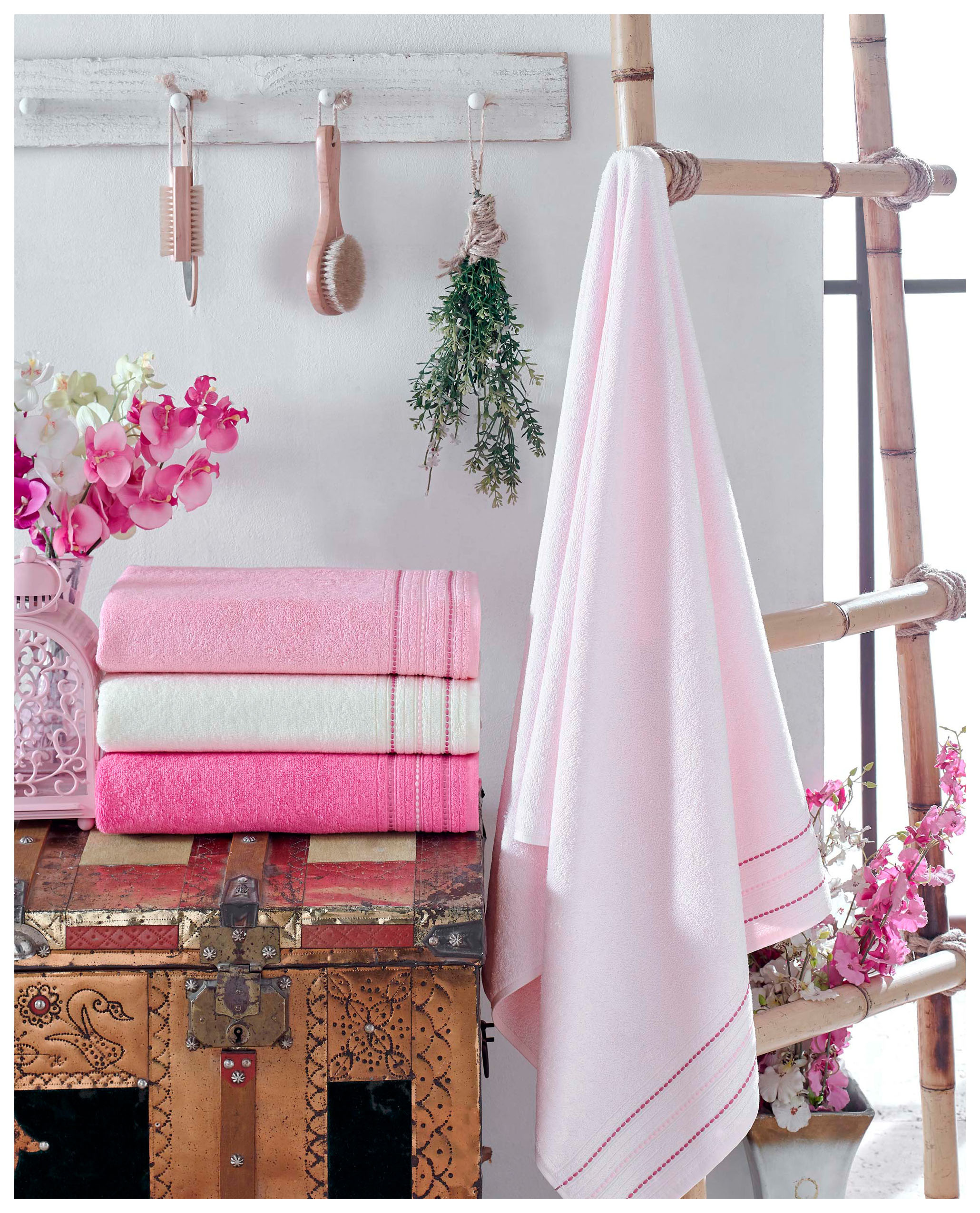фото Набор полотенец do&co adela белый, розовый