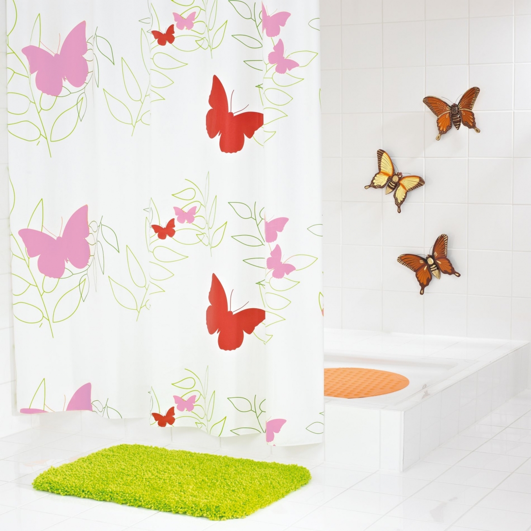 фото Штора для ванных комнат butterflies красный 180*200 ridder
