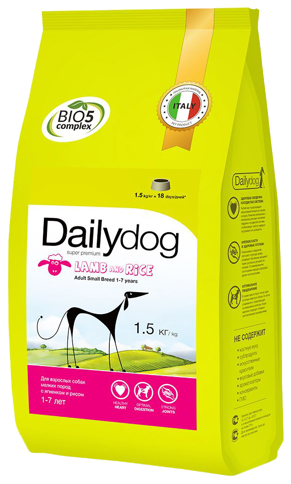 Сухой корм для собак Dailydog Adult Small Breed, для мелких пород, ягненок и рис, 1,5кг