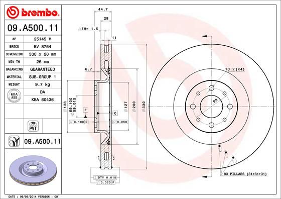 фото Тормозной диск brembo 09.a500.11