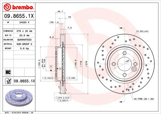 Тормозной диск brembo 09.8655.1X