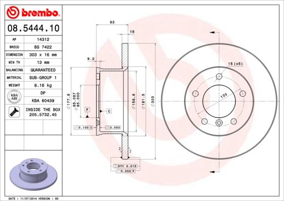 фото Тормозной диск brembo 08.5444.10