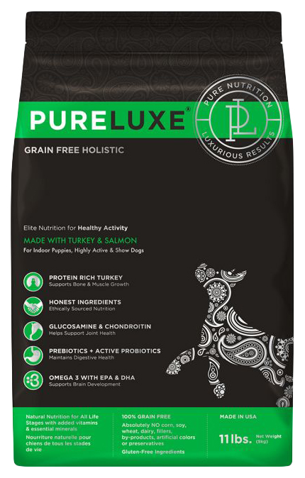 фото Сухой корм для собак pureluxe gf holistic, индейка, лосось, 1.81кг