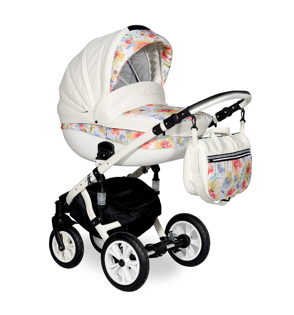 

Коляска 2 в 1 indigo madonna lux ML 01 белый яркие цветы, Madonna Lux