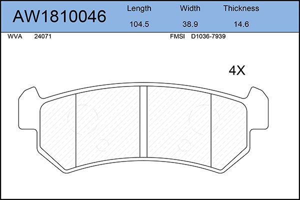 фото Комплект тормозных колодок, дисковый тормоз aywiparts aw1810046