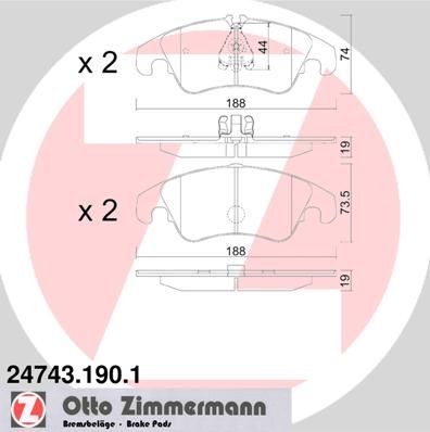 фото Комплект тормозных колодок, дисковый тормоз zimmermann 24743.190.1