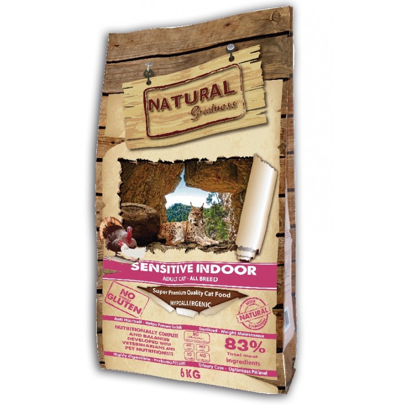 фото Сухой корм для кошек natural greatness sensitive indoor, для домашних, курица, 6кг