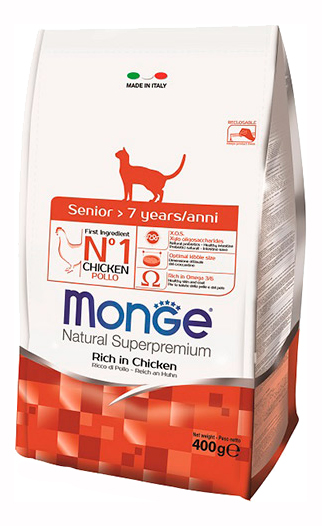 фото Сухой корм для кошек monge natural superpremium senior, для пожилых, курица, 0,4кг