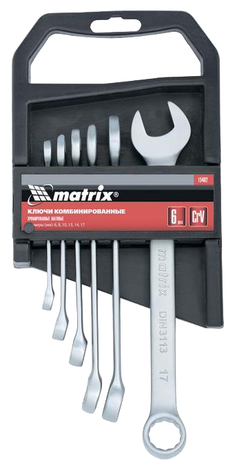 Набор ключей комбинированных MATRIX 6-17мм CrV матовый хром 6шт 15402 набор крюков для слесарных работ matrix 11761 4 шт