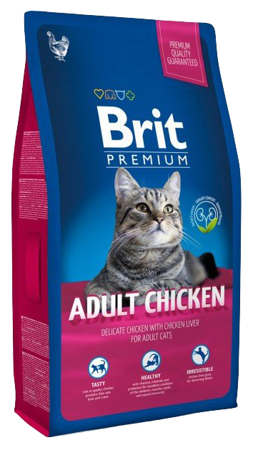 фото Сухой корм для кошек brit premium adult chicken, курица, 1,5кг