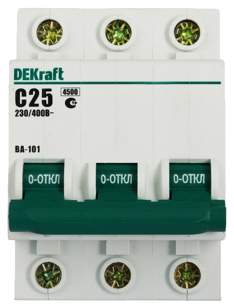 

Автоматический выключатель Schneider Electric Dekraft Ва-101 3P 25А 4,5Ka Х-Ка С 11080Dek, DeKraft-1