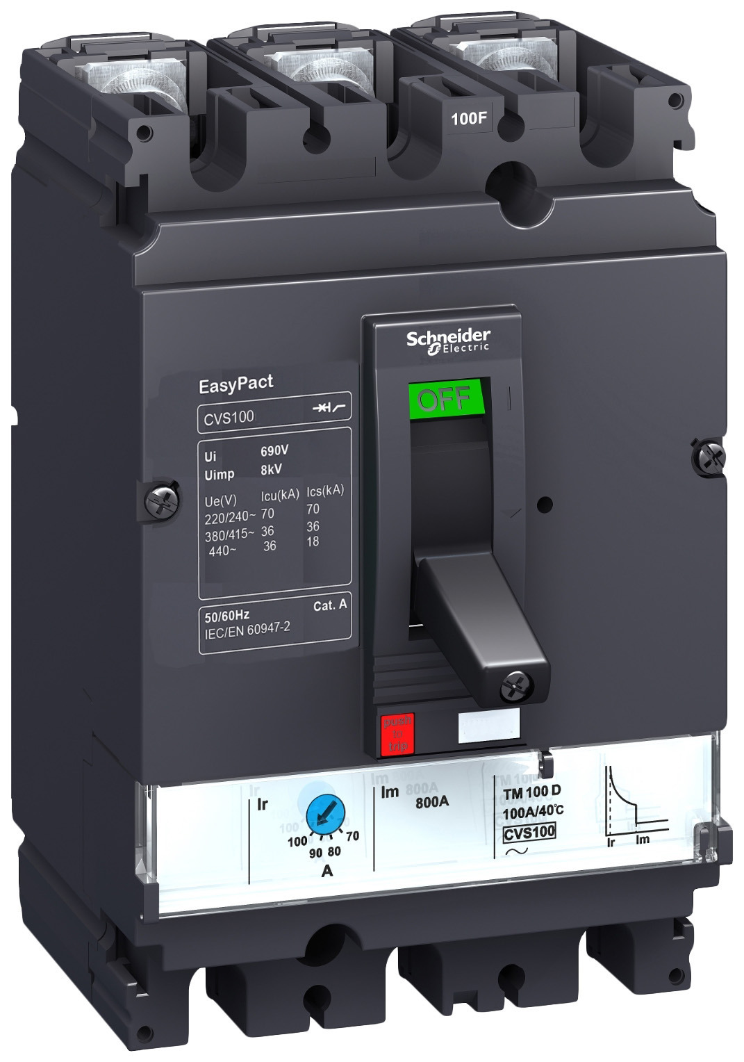 фото Выключатель автоматический силовой easypact cvs tm80d, 3 полюса, 80 а, 25 ка, 100 b schneider electric