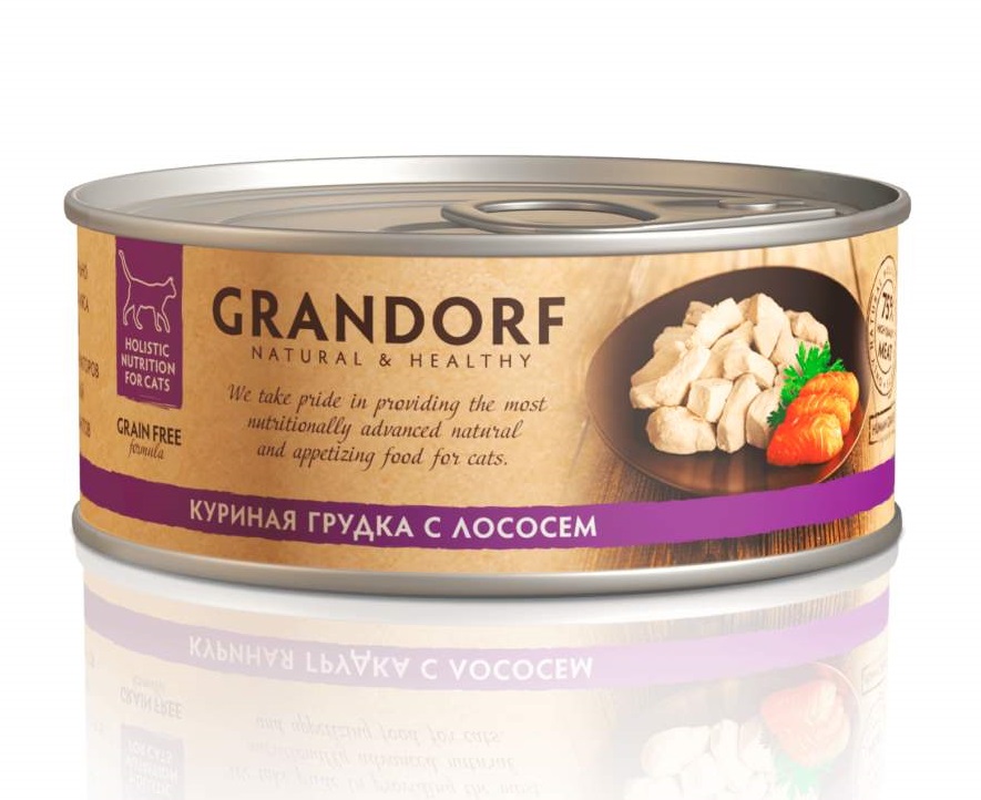 фото Консервы для кошек grandorf, с куриной грудкой и лососем, 70г