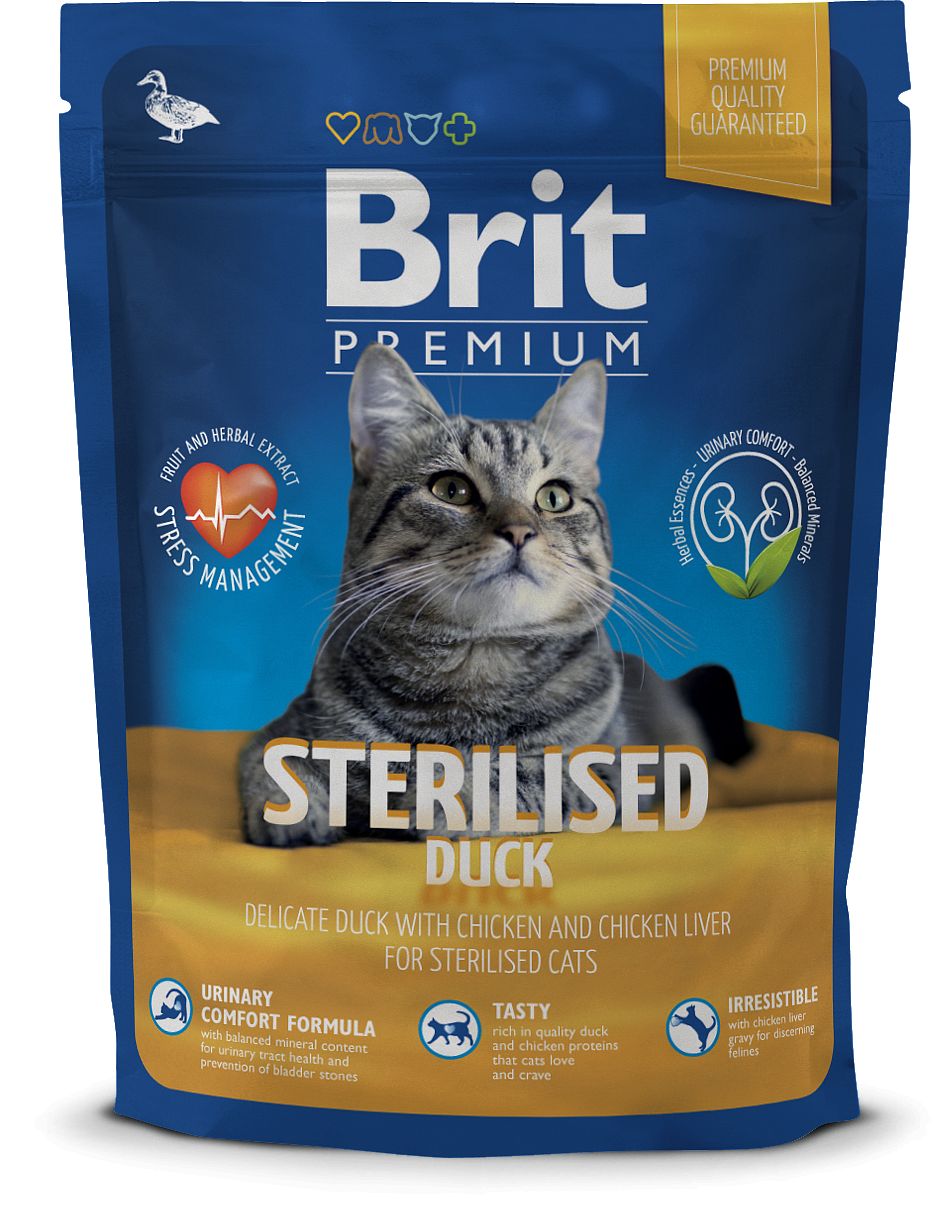 Сухой корм для кошек Brit Premium Cat Sterilised утка и печень, 300 г