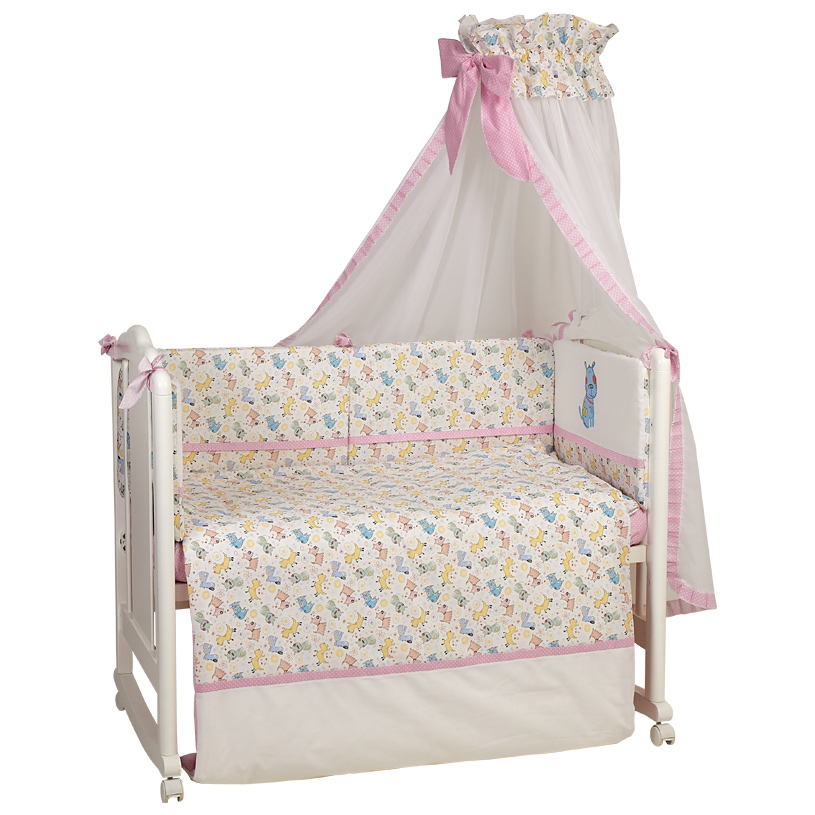фото Комплект в кроватку polini kids собачки 7 предметов розовый 120х60