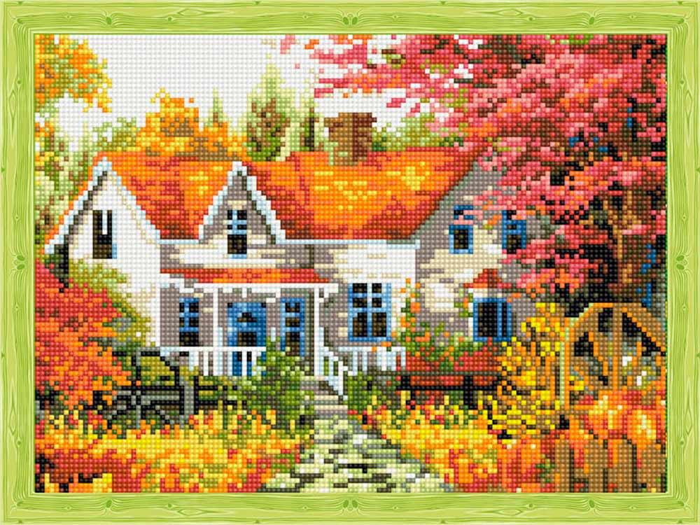 

Алмазная вышивка Цветной Осенний домик в деревне, 30x40 см, Осенний домик в деревне