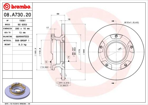 фото Тормозной диск brembo 08.a730.20