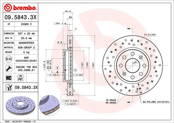 фото Тормозной диск brembo 09.5843.3x