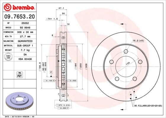 

Тормозной диск brembo 09.7653.20