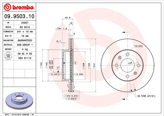 фото Тормозной диск brembo 09950310