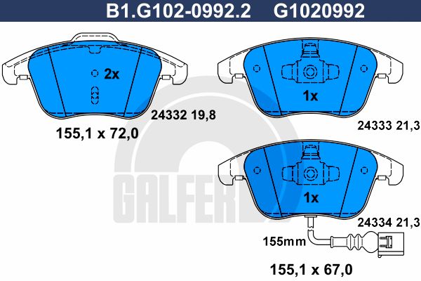 

Комплект тормозных дисковых колодок GALFER B1.G102-0992.2