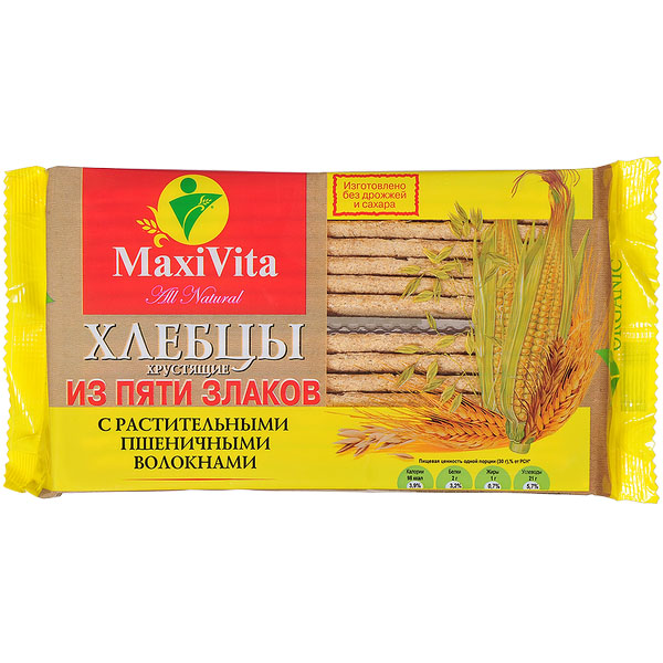 

Хлебцы Maxi Vita пшеничные волокна 5 злаков 150 г, со злаками