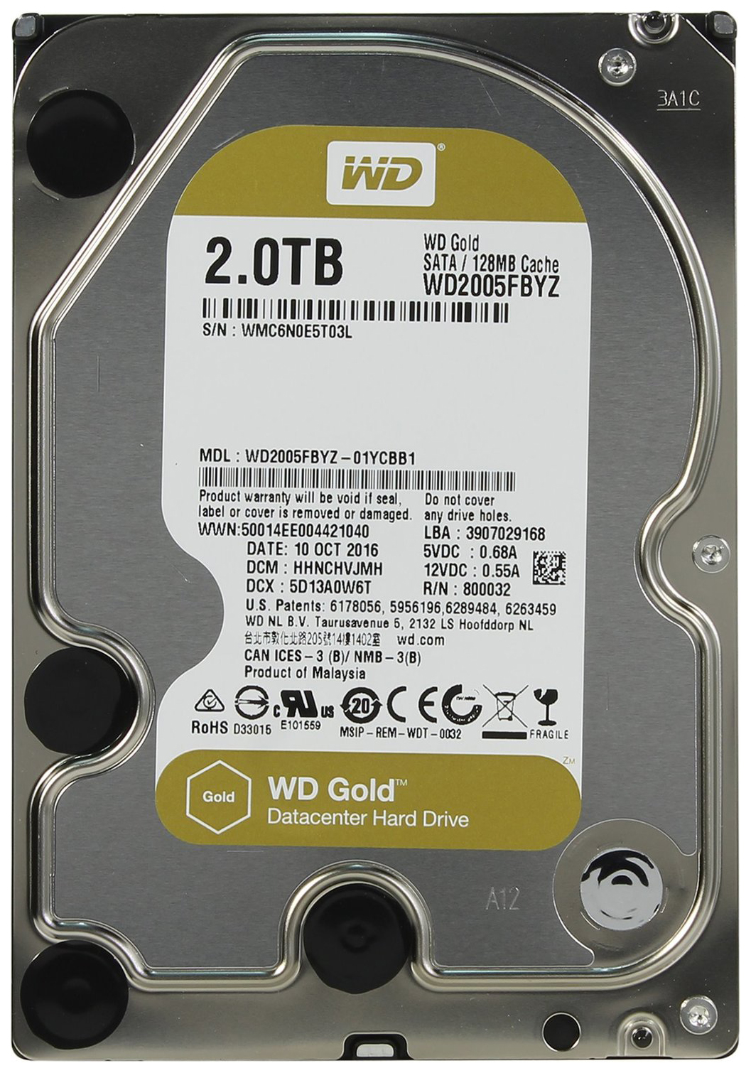 Жесткий диск WD Gold 2ТБ (WD2005FBYZ)