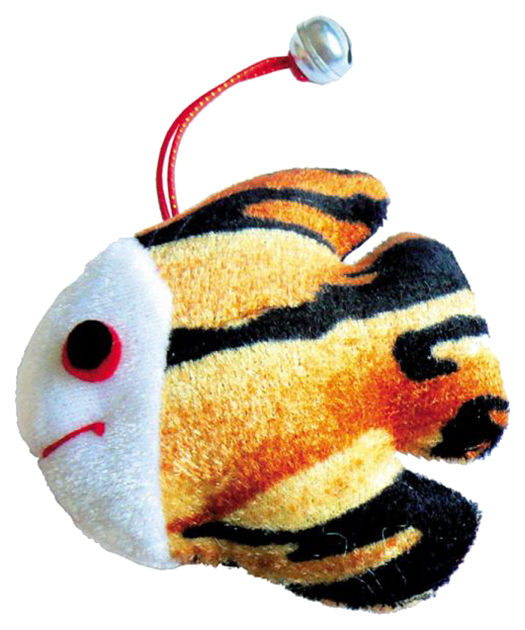 фото Мягкая игрушка для кошек petline рыбка с мятой, плюш, белый, коричневый, черный, 10 см