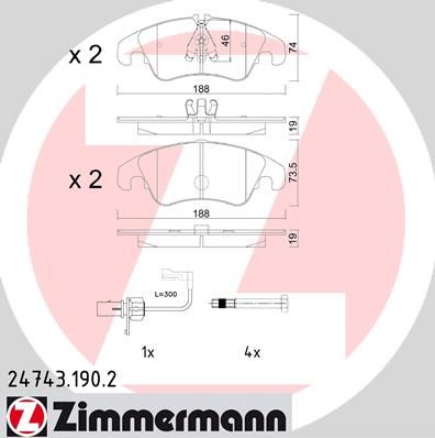 фото Комплект тормозных колодок, дисковый тормоз zimmermann 24743.190.2