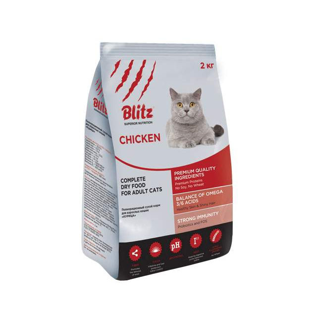фото Сухой корм для кошек blitz, курица, 2кг